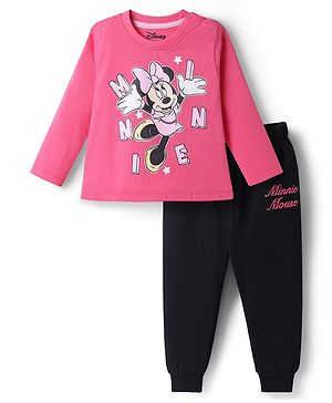 Babyhug Disney Single Jersey Knit Full Sleeves T-Shirt & Pyjama Night Suit with Minnie Mouse Graphics - Multicolour