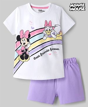 Babyhug Disney Single Jersey Knit Half Sleeves T-Shirt & Shorts Set with Minnie Mouse Graphics - Multicolor