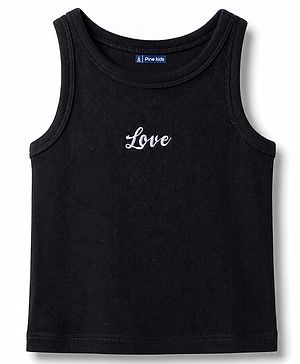 Pine Kids Cotton Lycra Knit Tank Top with 'Love' Embroidery Black 4-5 Years