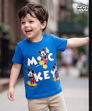 Babyhug Disney Single Jersey Knit Half Sleeves T-Shirt With Micky Mouse Graphic - Blue
