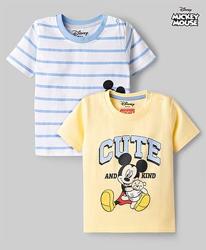 Babyhug Disney Cotton Knit T-Shirt Half Sleeve Graphic Print Multi Color 6-9 Months Pack of 2