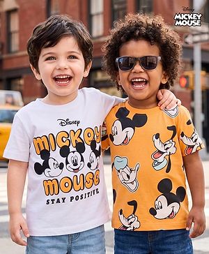 Babyhug Disney Single Jersey Knit Half Sleeves T-Shirt With Mickey Mouse Graphics Pack of 2 - Multicolor