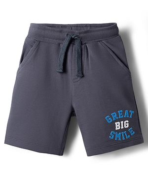 Babyhug Terry Knit Mid Thigh Length Shorts with Great Big Smile Print - Navy Blue