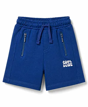 Babyhug Terry Knit Mid Thigh Shorts
                              with Cool Dude Print - Navy Blue
