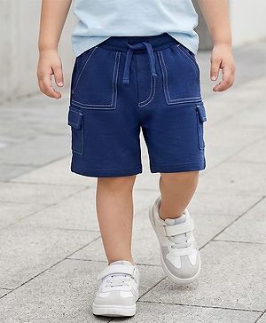 Babyhug Terry Knit Mid Thigh Length Solid Color Shorts with Pocket - Navy Blue