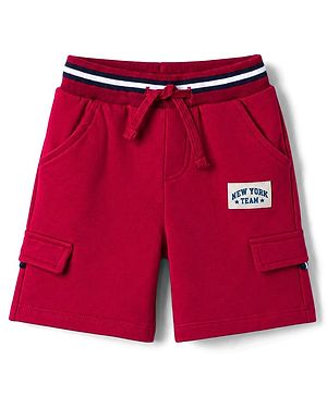 Babyhug Terry Knit Mid Thigh Shorts with Text Patch - Maroon