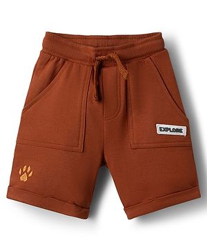 Babyhug Terry Knit Mid Thigh Shorts with Paw Embroidery - Rust Orange