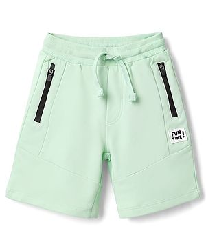 Babyhug Terry Knit Mid Thigh Shorts With Zipper Pockets - Green
