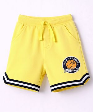 Babyhug Terry Knit Mid Thigh Shorts with Basketball Print - Yellow