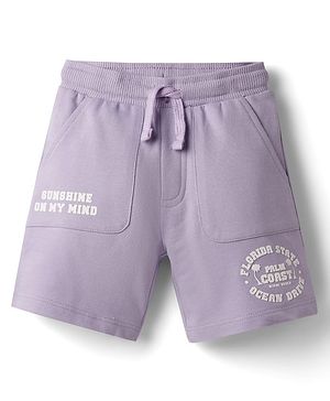 Babyhug Terry Knit Mid Thigh Shorts With Text Print - Lavender