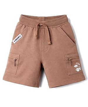 Babyhug Terry Knit Mid Thigh Shorts with Jeep Print - Brown