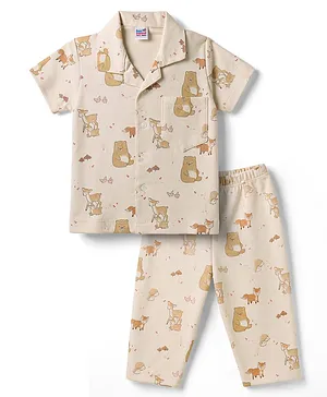 Ben Benny Interlock Knit Half Sleeves
                              Animal Printed Co-Ords Shirt & Pyjama
                              Night Suit - Beige