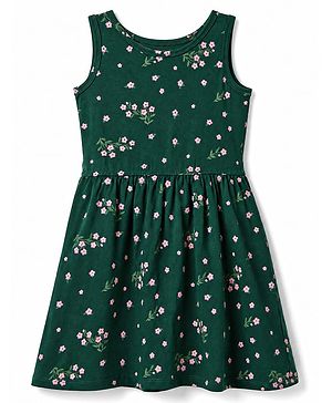 Pine Kids 100% Cotton Knit Sleeveless Floral Printed Frock - Multicolor