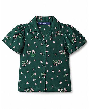 Pine Kids Cotton Knit Half Sleeves Top With Floral Print - Green