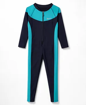 ROVARS Full Sleeves Solid Legged Swimsuit -
                      Teal Blue