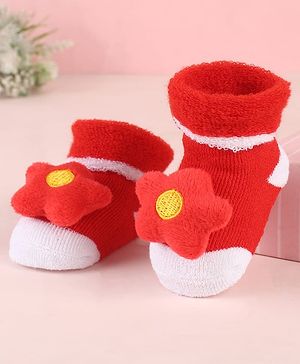 Cute Walk by Babyhug Sock Shoes with Star Applique - Red