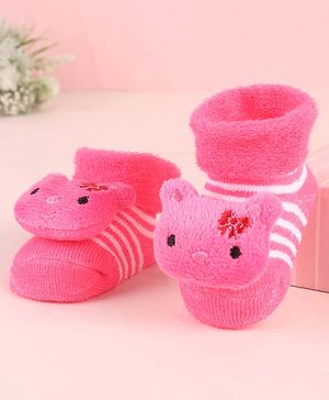 Cute Walk by Babyhug Socks Shoes with Bear Applique - Pink