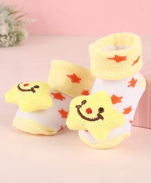 Cute Walk by Babyhug Sock Shoes with Star Design & Applique - Yellow