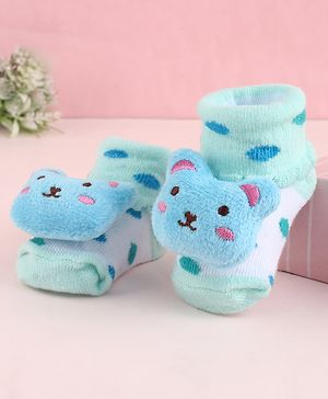 Cute Walk by Babyhug Fabric Socks Shoes With Large Teddy Bear Applique - Light Green