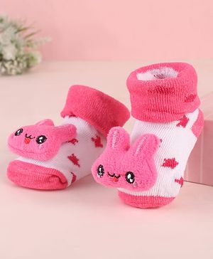 Cute Walk by Babyhug Socks Shoes With Star Design & Bunny Applique - Pink