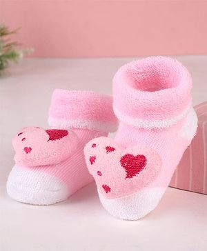 Cute Walk by Babyhug Sock Shoes with Heart Applique & Design - Pink