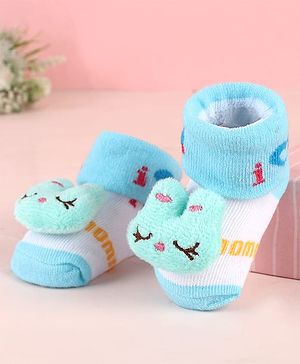 Cute Walk by Babyhug Sock Shoes with Bunny Applique - Aqua Blue