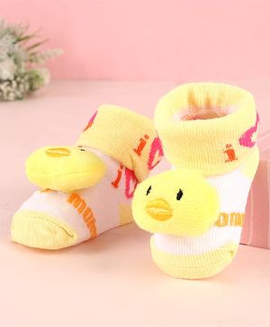 Cute Walk by Babyhug Sock Shoes with Duck Applique - Yellow