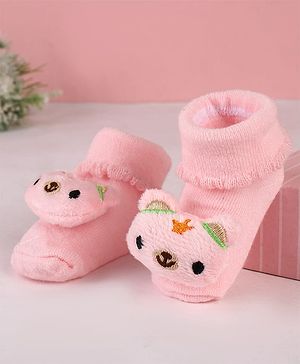 Cute Walk by Babyhug Sock Shoes with Bear Applique - Pink
