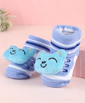 Cute Walk by Babyhug Sock Shoes with Bear Applique - Light Blue