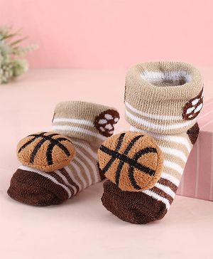 Cute Walk by Babyhug Sock Shoes with Ball Applique & Stripes - Brown