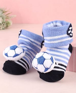 Cute Walk by Babyhug Sock Shoes with Ball Applique & Stripes - Light Blue
