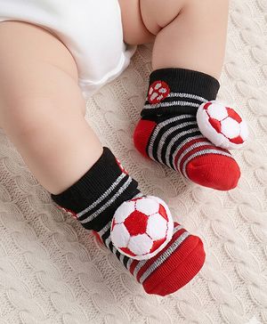 Cute Walk by Babyhug Ankle Length Socks Shoes With Ball Applique & Stripes - Multicolour