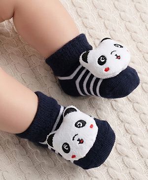 Cute Walk by Babyhug Ankle Length Socks Shoes With Panda Applique & Stripes - Black