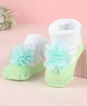 Cute Walk by Babyhug Ankle Length Socks Shoes With Floral Applique - Multicolour