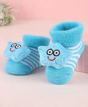 Cute Walk by Babyhug Ankle Length Socks Shoes With Star Applique & Stripes - Light Blue