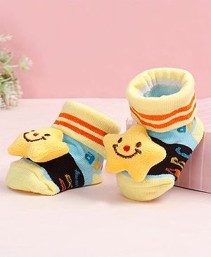 Cute Walk by Babyhug Fabric Ankle Length Socks Shoes with Alphabet Design & Star Applique- Yellow & Black