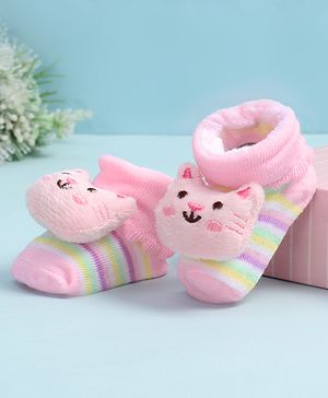 Cute Walk by Babyhug Socks Shoes With Cat Applique - Multicolor