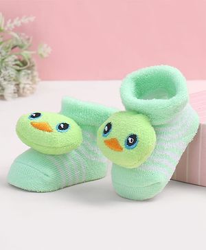 Cute Walk by Babyhug Fabric Ankle Length Socks Shoes with Duck Applique- Sea Green