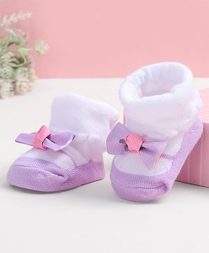 Cute Walk by Babyhug Fabric Ankle Length Socks Shoes with    Bow Applique- Pink & White