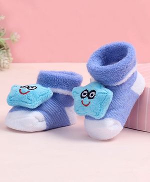 Cute Walk by Babyhug Fabric Ankle Length Socks Shoes with  Star Applique- Blue