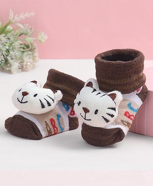 Cute Walk by Babyhug Socks Shoes With Cat Applique - Multicolor