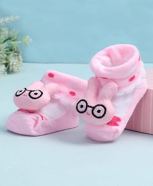 Cute Walk by Babyhug Fabric Ankle Length Socks Shoes with Design & Applique- Pink