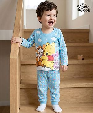 Babyhug Disney Single Jersey Knit Full Sleeves T-Shirt & Pyjama Night-Suit With Winnie The Pooh Print - Blue