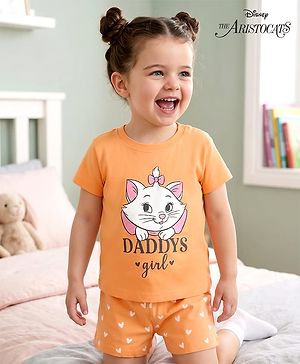 Babyhug Disney Half Sleeves T-Shirt & Shorts Night-Suit With Marie Graphics - Orange