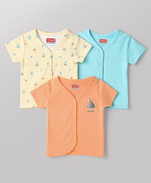 Babyhug 100% Cotton Knit Half Sleeves Nautical Theme Printed Jhablas Pack Of 3 - Multicolor