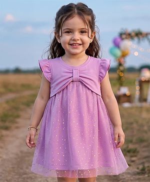 Babyhug Mesh Knit One Piece Dress with Bow Detail Purple 3-6 Months