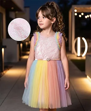 Hola Bonita Knit Sleeveless Party
                              Dress with Sequin Detailing & Belt -
                              Multicolor