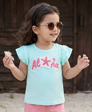 Babyhug Cotton Knit Half Sleeves Top with Starfish Applique - Multicolor