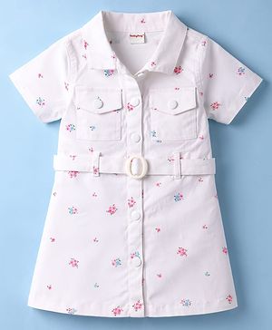 Babyhug Cotton Woven One Piece Dress with All Over Floral Print White 6-9 Months