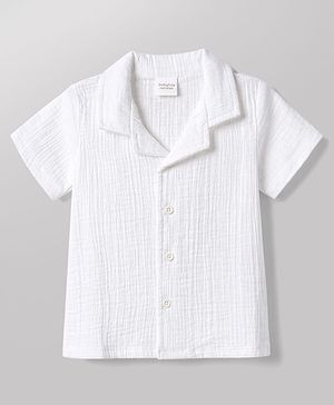 Babyhug Cotton Woven Shirt Half Sleeve Resort Collar Solid White 9-12 Months